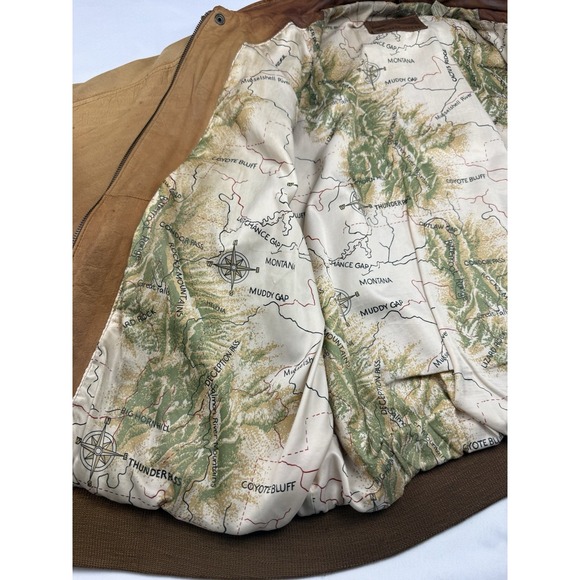 Marlboro Adventure Team Leather Jacket Mens L Montana Map Lining Bomber - Picture 14 of 16